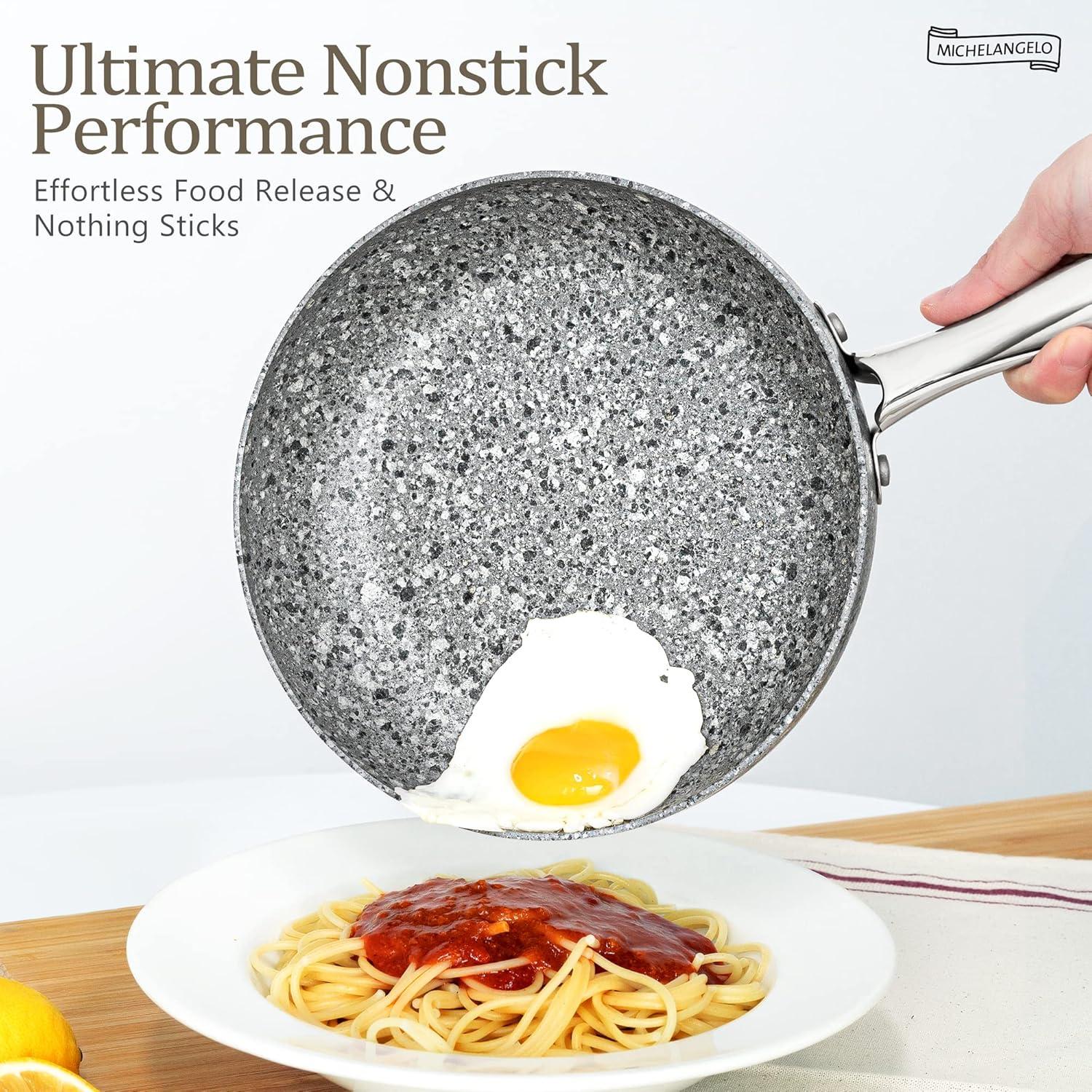 image:imageMICHELANGELO Frying Pans Set with 100 APEO amp PFOAFree Stone Non Stick Coating Granite Skillet Set Nonstick Skillets 3 Pcs89511 inch810 inch