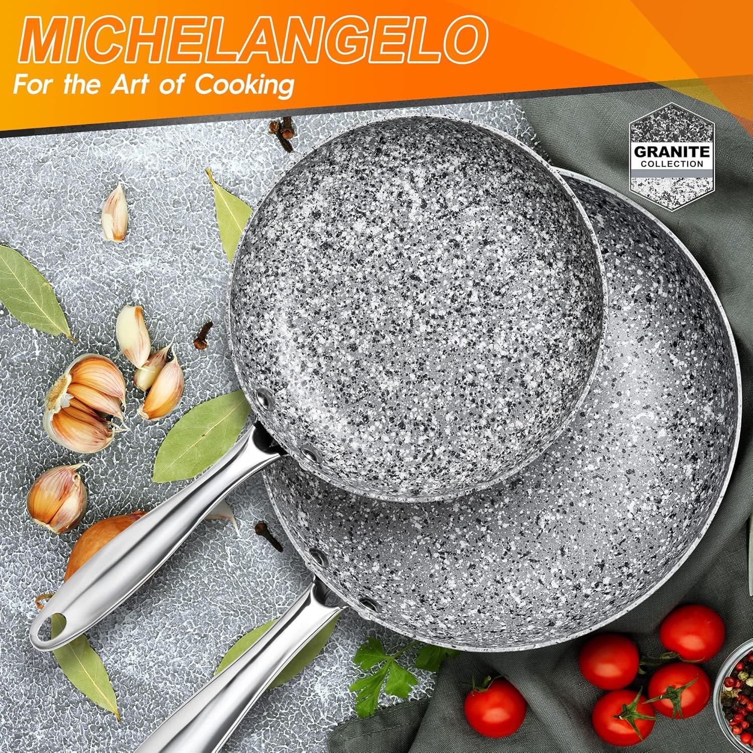 image:imageMICHELANGELO Frying Pans Set with 100 APEO amp PFOAFree Stone Non Stick Coating Granite Skillet Set Nonstick Skillets 3 Pcs89511 inch810 inch