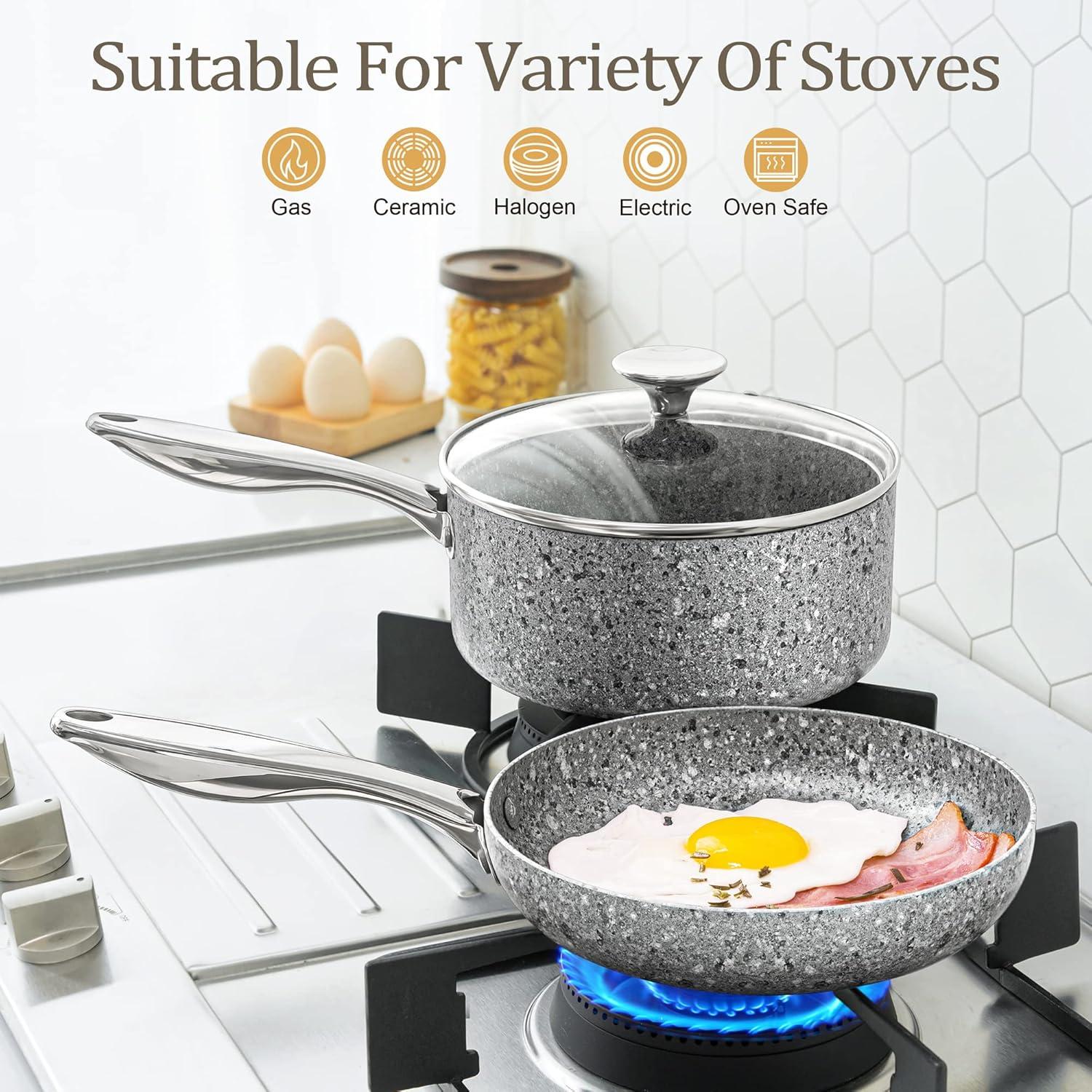 image:imageMICHELANGELO Frying Pans Set with 100 APEO amp PFOAFree Stone Non Stick Coating Granite Skillet Set Nonstick Skillets 3 Pcs89511 inch810 inch