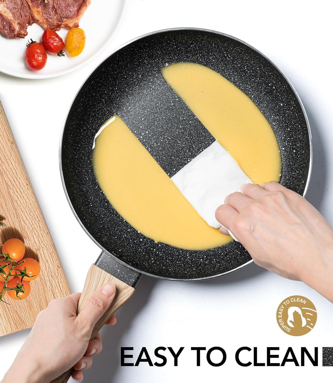 image:imageMICHELANGELO Granite Frying Pans 8 Inch 95 Inch and 11 Inch Nonstick Frying Pan Set with AntiScald Handle WhiteBlack Granite