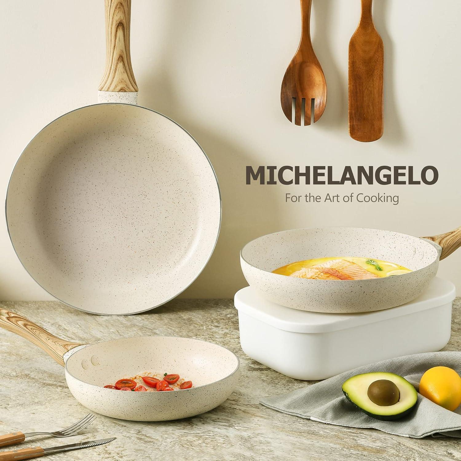 image:imageMICHELANGELO Granite Frying Pans 8 Inch 95 Inch and 11 Inch Nonstick Frying Pan Set with AntiScald Handle WhiteWhite