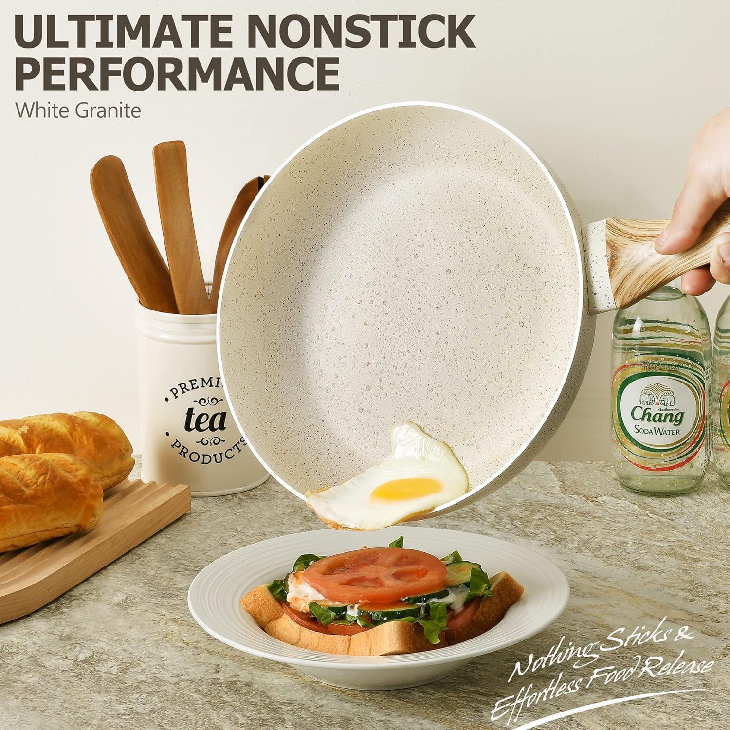 image:imageMICHELANGELO Granite Frying Pans 8 Inch 95 Inch and 11 Inch Nonstick Frying Pan Set with AntiScald Handle WhiteWhite