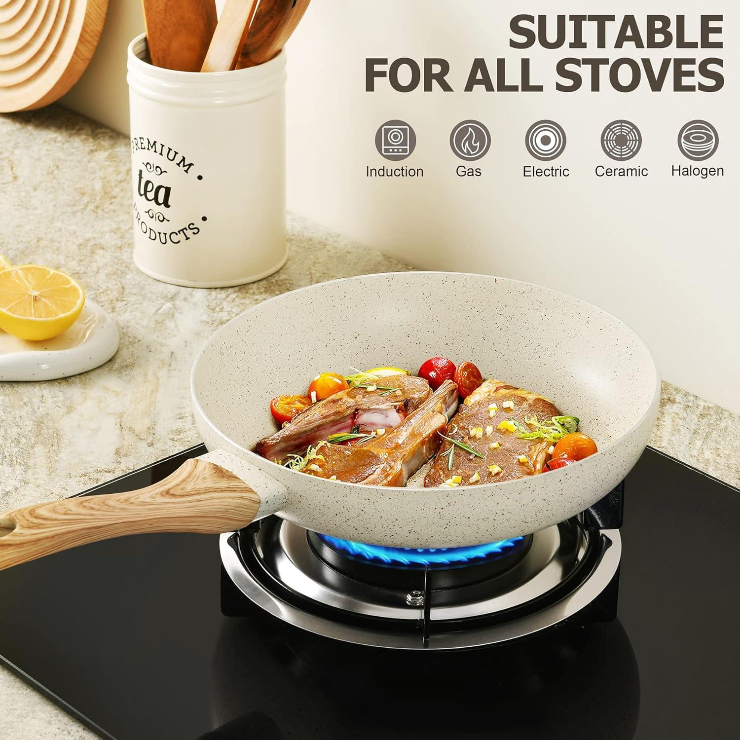 image:imageMICHELANGELO Granite Frying Pans 8 Inch 95 Inch and 11 Inch Nonstick Frying Pan Set with AntiScald Handle WhiteWhite