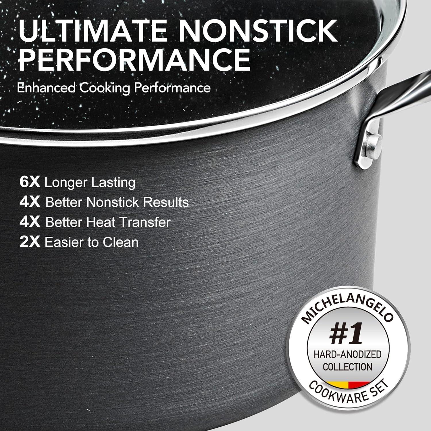 image:imageMICHELANGELO Hard Anodized Cookware Set 10 Pcs Non Stick Pots and Pans Set with Granite Interior Induction Cookware Set with Steamer InsertHard Anodized 10 pcs