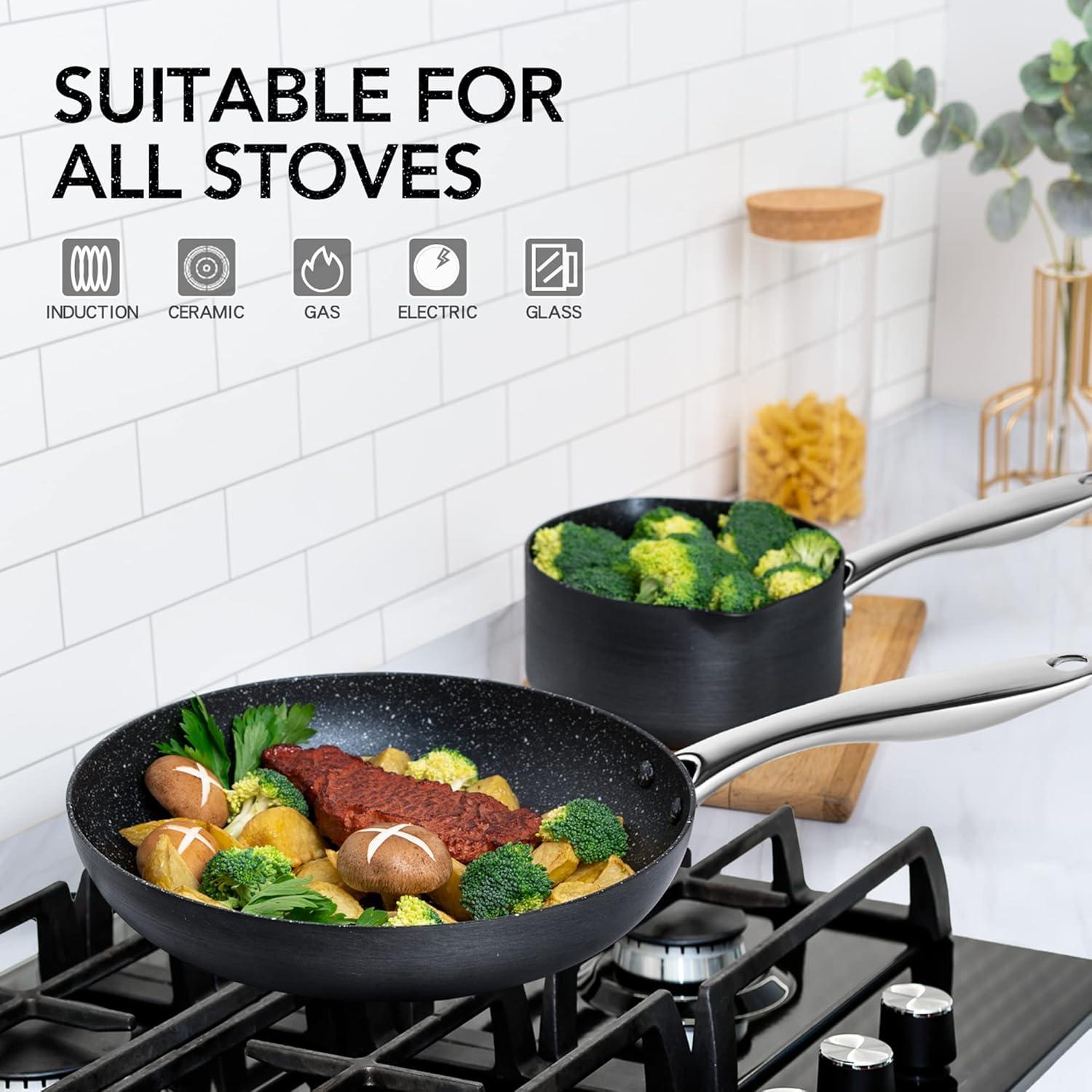 image:imageMICHELANGELO Hard Anodized Cookware Set 10 Pcs Non Stick Pots and Pans Set with Granite Interior Induction Cookware Set with Steamer InsertHard Anodized 10 pcs