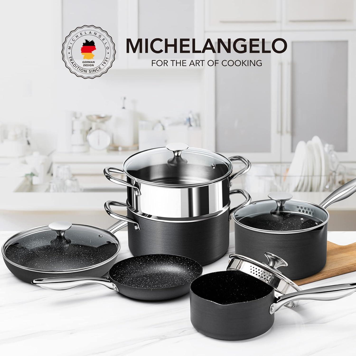 image:imageMICHELANGELO Hard Anodized Cookware Set 10 Pcs Non Stick Pots and Pans Set with Granite Interior Induction Cookware Set with Steamer InsertHard Anodized 10 pcs