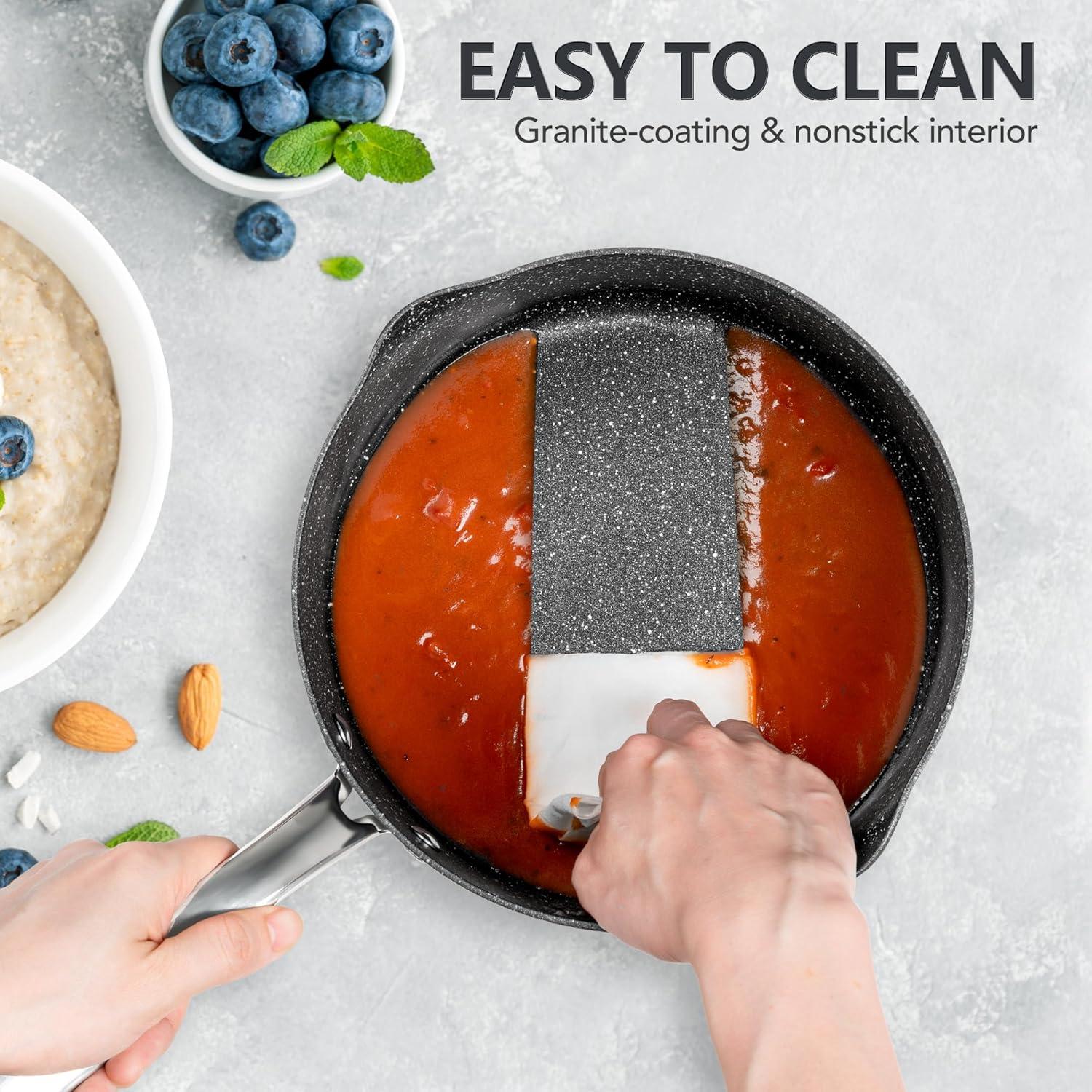 image:imageMICHELANGELO Hard Anodized Saucepan Set with Lids Nonstick Saucepan with Pour Spouts amp Strainer Lid for Easy Pour Granite Derived Coating Sauce Pot Set 15QT amp 2QT amp3QT Induction Sauce Pans153 Quarts
