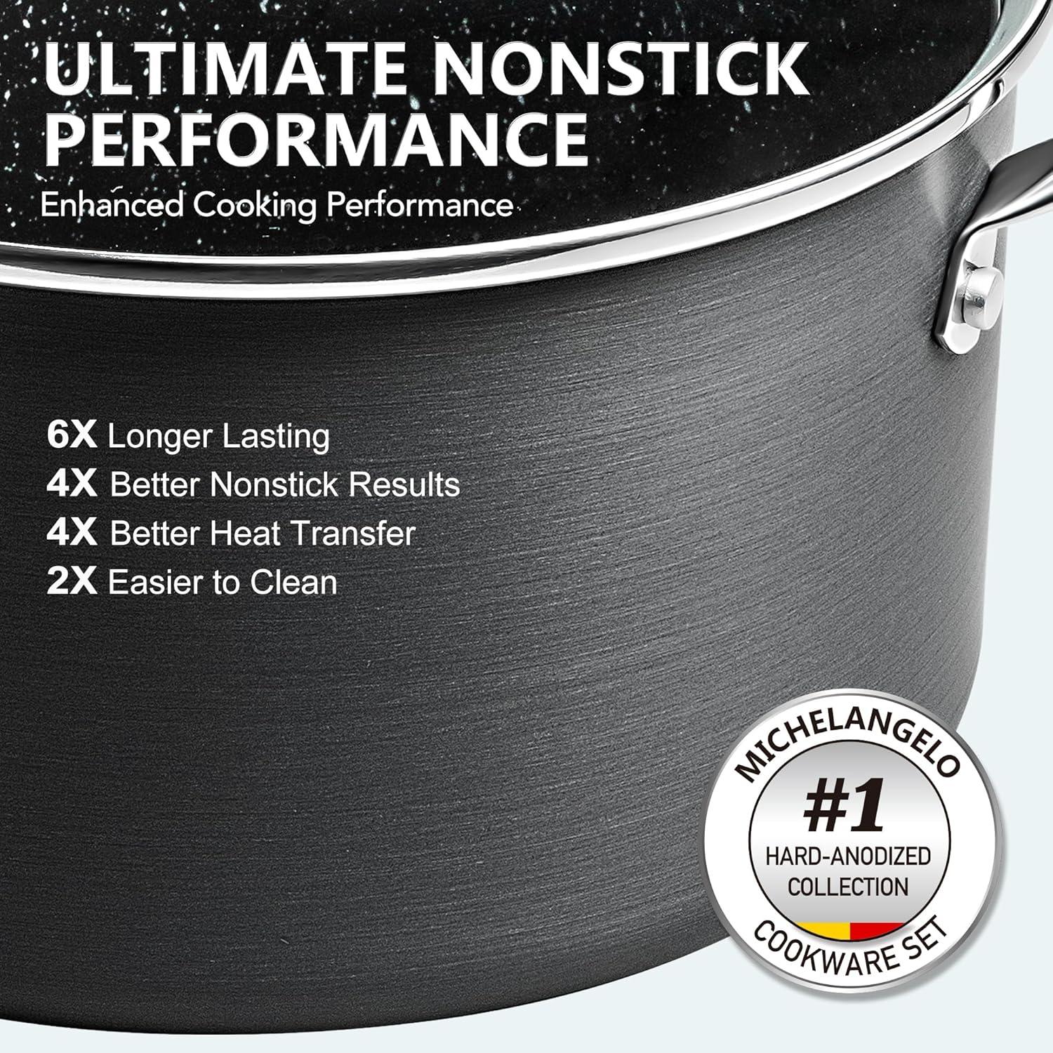 image:imageMICHELANGELO Hard Anodized Saucepan Set with Lids Nonstick Saucepan with Pour Spouts amp Strainer Lid for Easy Pour Granite Derived Coating Sauce Pot Set 15QT amp 2QT amp3QT Induction Sauce Pans153 Quarts