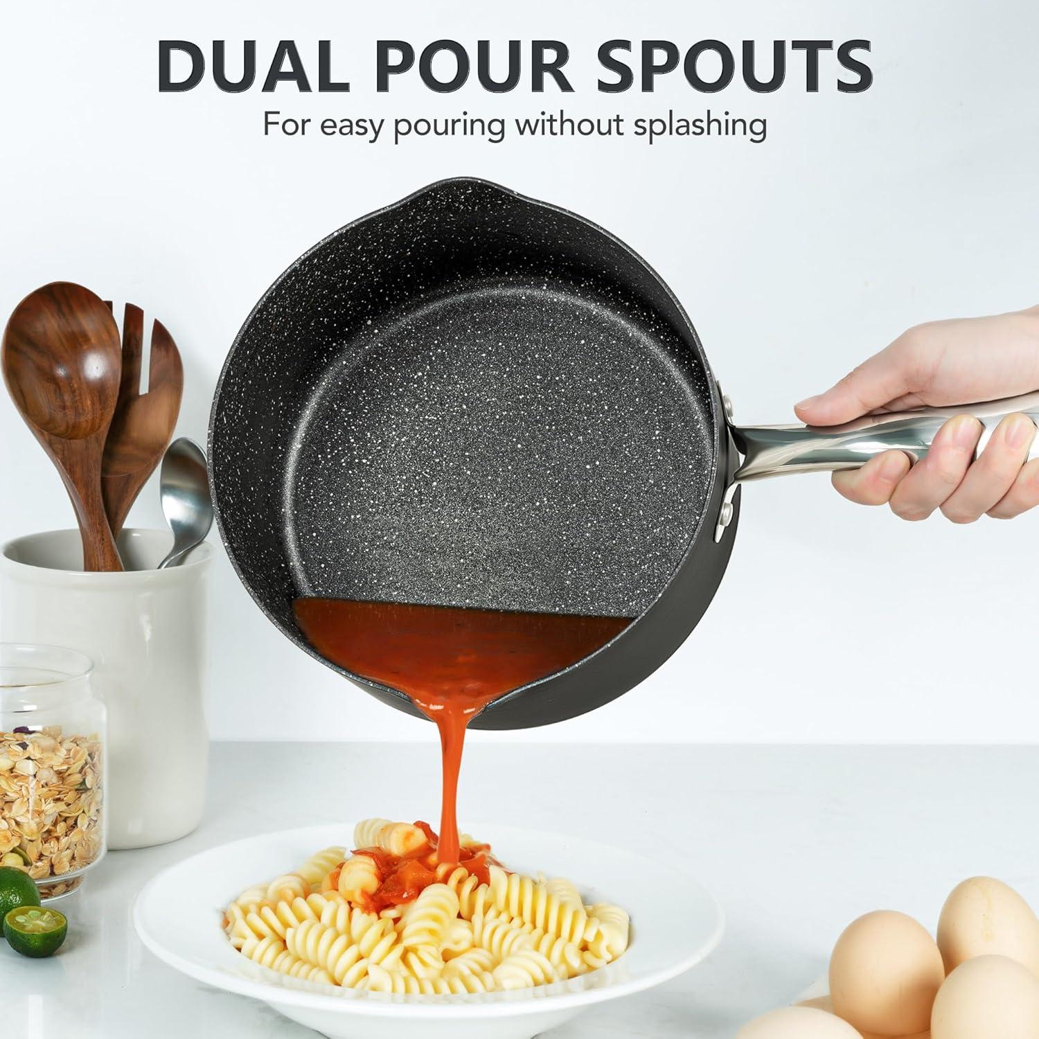 image:imageMICHELANGELO Hard Anodized Saucepan Set with Lids Nonstick Saucepan with Pour Spouts amp Strainer Lid for Easy Pour Granite Derived Coating Sauce Pot Set 15QT amp 2QT amp3QT Induction Sauce Pans153 Quarts