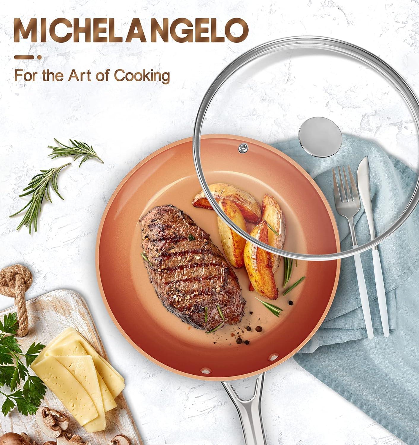 image:imageMICHELANGELO Nonstick Fry Pan With Lid Hammered Copper Frying Pan Nonstick Skillet 12 Inch Frying Pan Induction Compatible Large Frying Pan 12 Inch12 Inch