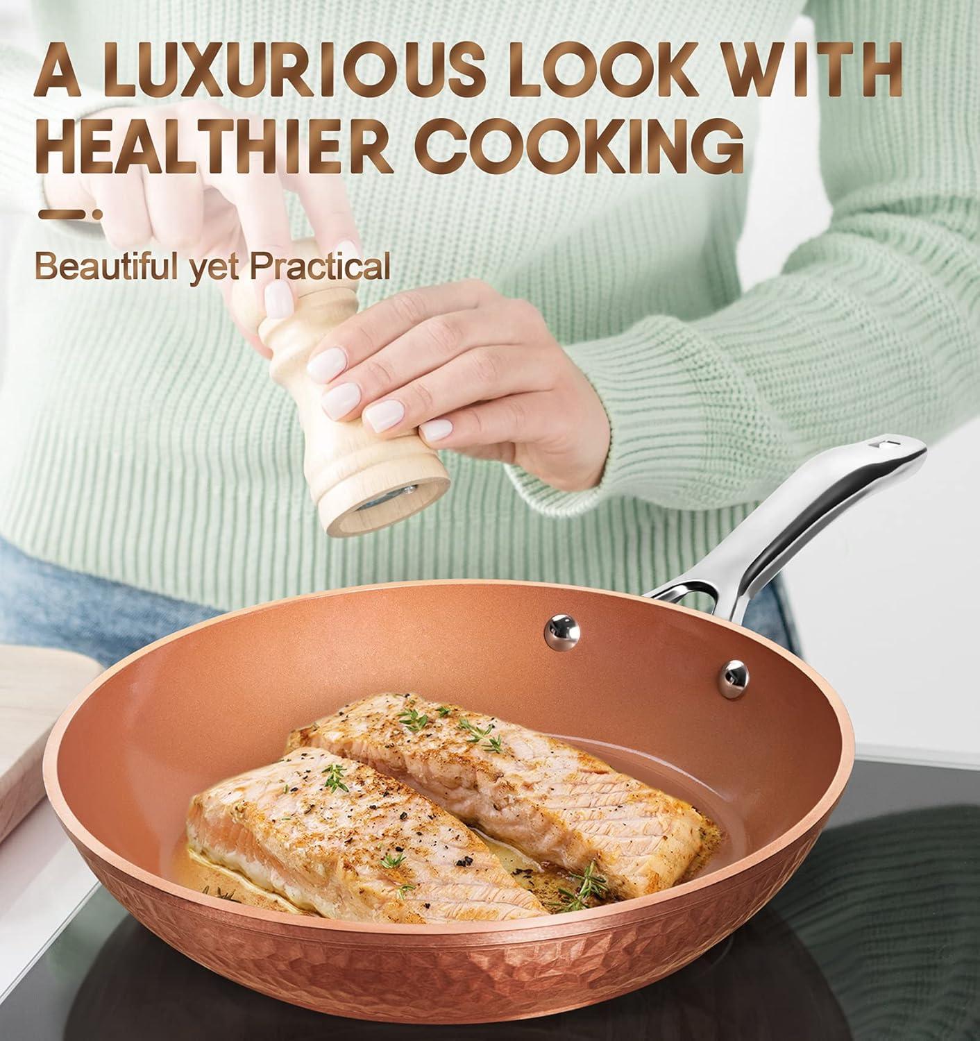 image:imageMICHELANGELO Nonstick Fry Pan With Lid Hammered Copper Frying Pan Nonstick Skillet 12 Inch Frying Pan Induction Compatible Large Frying Pan 12 Inch12 Inch