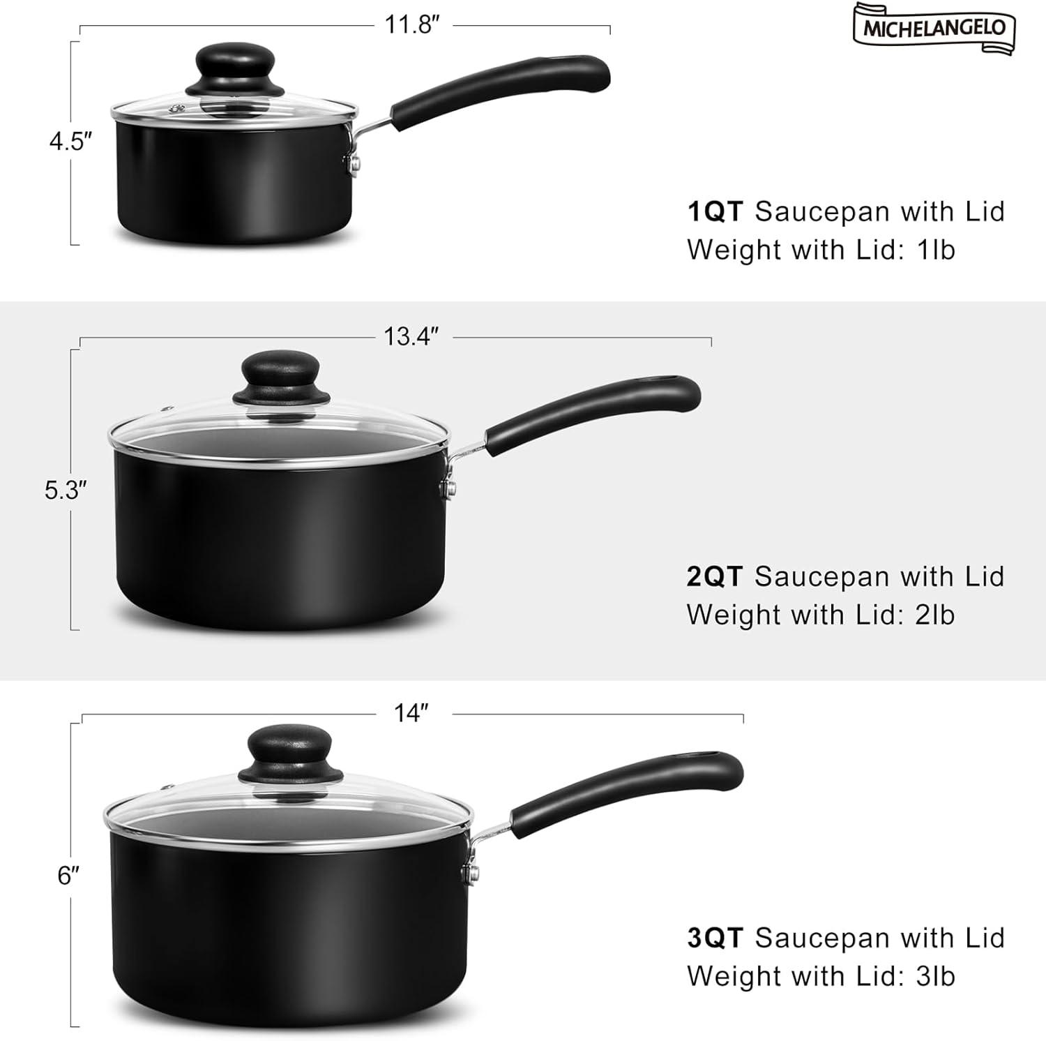 image:imageMICHELANGELO Nonstick Sauce Pan Sets Ceramic Saucepan with Lid Multipurpose Pot with Lid NonToxic Saucepans 1QT amp 2QT amp 3QT WhiteBlack