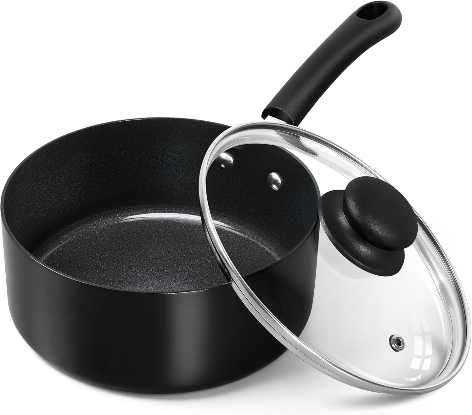 image:imageMICHELANGELO Nonstick Sauce Pan Sets Ceramic Saucepan with Lid Multipurpose Pot with Lid NonToxic Saucepans 1QT amp 2QT amp 3QT WhiteBlack
