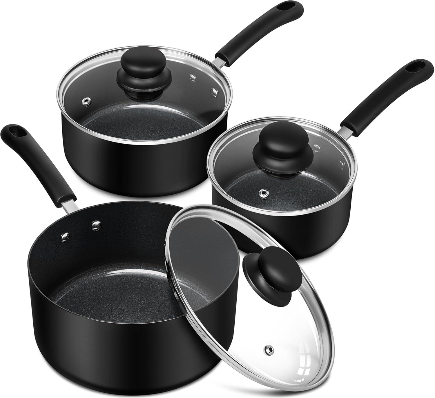image:imageMICHELANGELO Nonstick Sauce Pan Sets Ceramic Saucepan with Lid Multipurpose Pot with Lid NonToxic Saucepans 1QT amp 2QT amp 3QT WhiteBlack