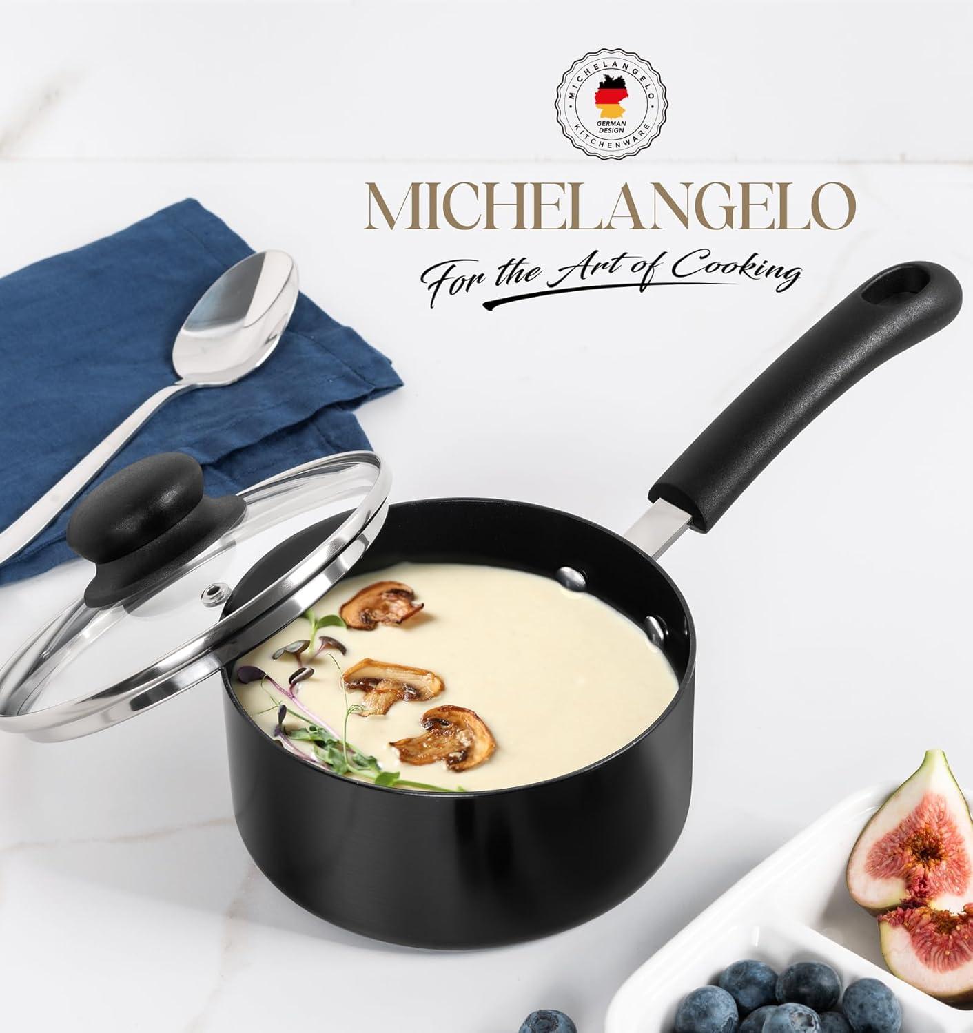 image:imageMICHELANGELO Nonstick Sauce Pan Sets Ceramic Saucepan with Lid Multipurpose Pot with Lid NonToxic Saucepans 1QT amp 2QT amp 3QT WhiteBlack