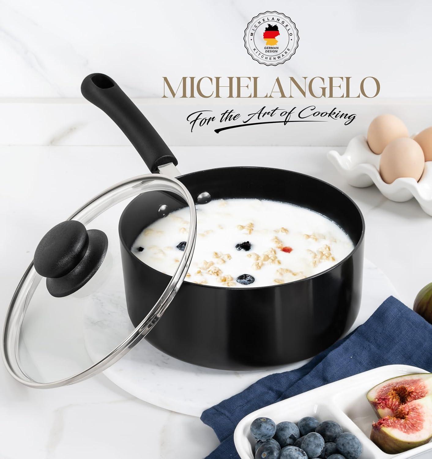 image:imageMICHELANGELO Nonstick Sauce Pan Sets Ceramic Saucepan with Lid Multipurpose Pot with Lid NonToxic Saucepans 1QT amp 2QT amp 3QT WhiteBlack