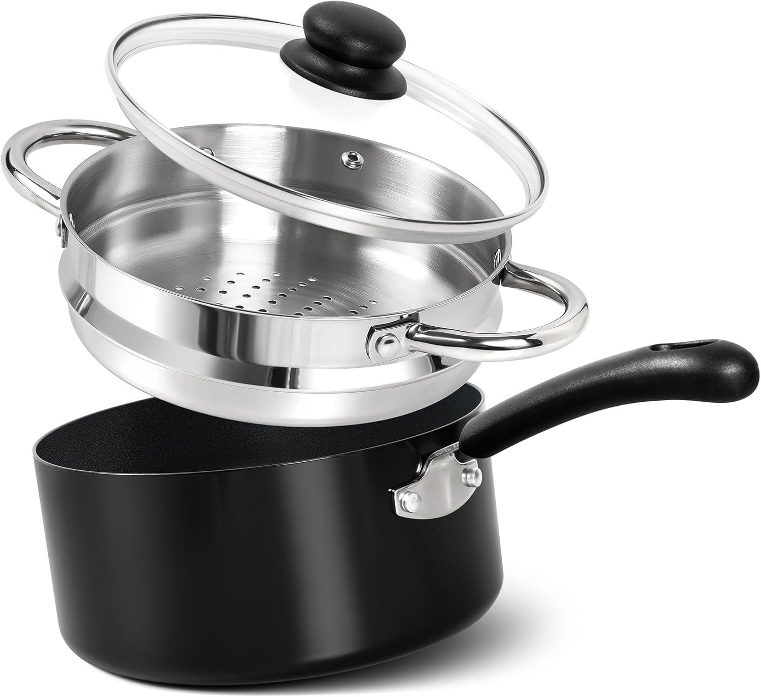 image:imageMICHELANGELO Nonstick Sauce Pan Sets Ceramic Saucepan with Lid Multipurpose Pot with Lid NonToxic Saucepans 1QT amp 2QT amp 3QT WhiteBlack
