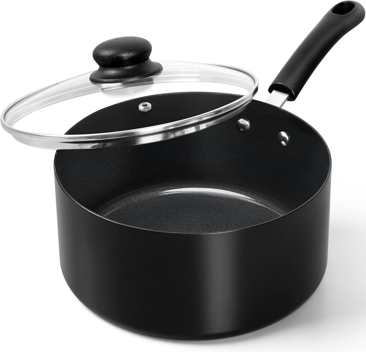 image:imageMICHELANGELO Nonstick Sauce Pan Sets Ceramic Saucepan with Lid Multipurpose Pot with Lid NonToxic Saucepans 1QT amp 2QT amp 3QT WhiteBlack