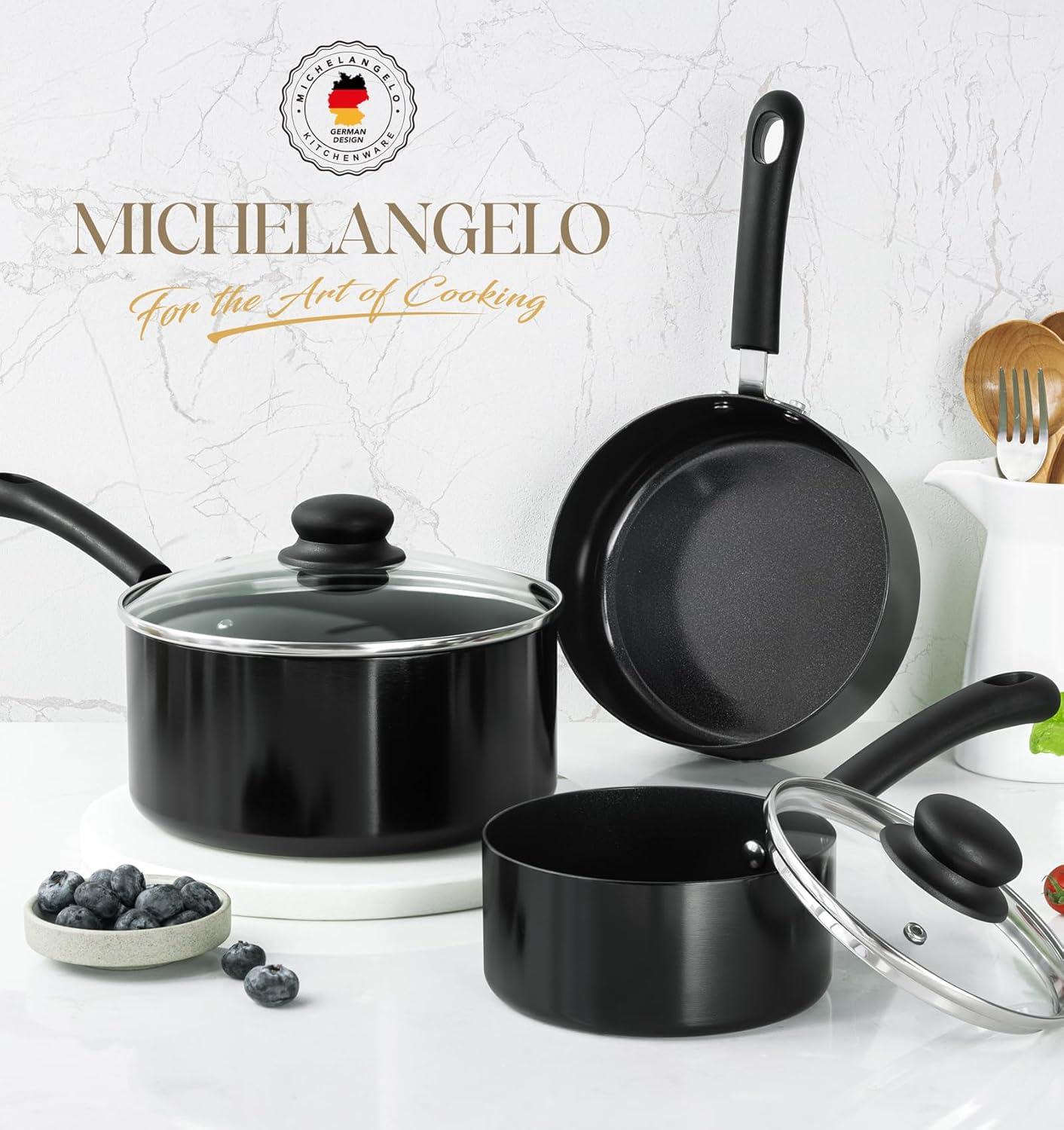 image:imageMICHELANGELO Nonstick Sauce Pan Sets Ceramic Saucepan with Lid Multipurpose Pot with Lid NonToxic Saucepans 1QT amp 2QT amp 3QT WhiteBlack