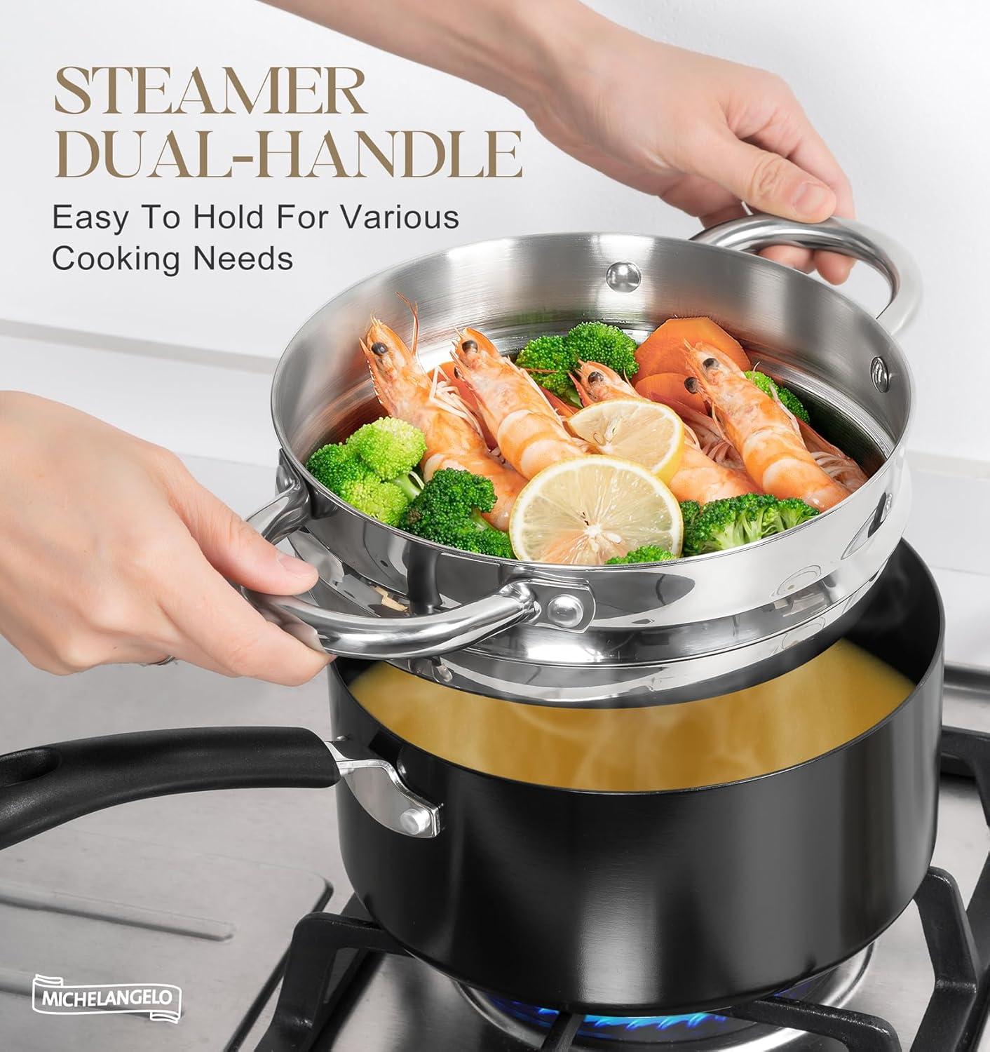 image:imageMICHELANGELO Nonstick Sauce Pan Sets Ceramic Saucepan with Lid Multipurpose Pot with Lid NonToxic Saucepans 1QT amp 2QT amp 3QT WhiteBlack