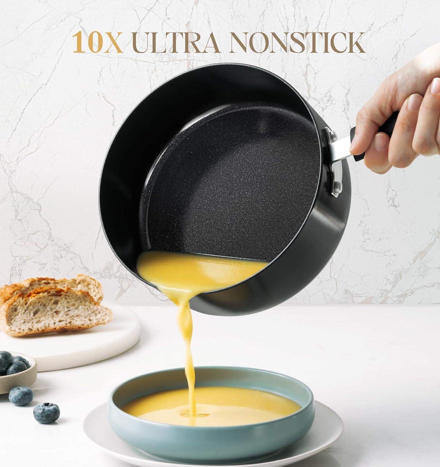 image:imageMICHELANGELO Nonstick Sauce Pan Sets Ceramic Saucepan with Lid Multipurpose Pot with Lid NonToxic Saucepans 1QT amp 2QT amp 3QT WhiteBlack