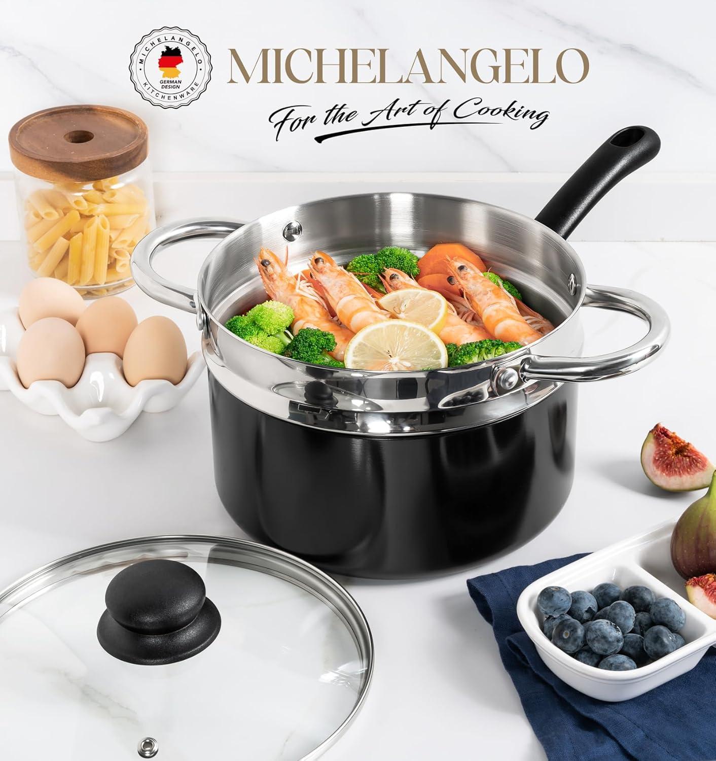 image:imageMICHELANGELO Nonstick Sauce Pan Sets Ceramic Saucepan with Lid Multipurpose Pot with Lid NonToxic Saucepans 1QT amp 2QT amp 3QT WhiteBlack