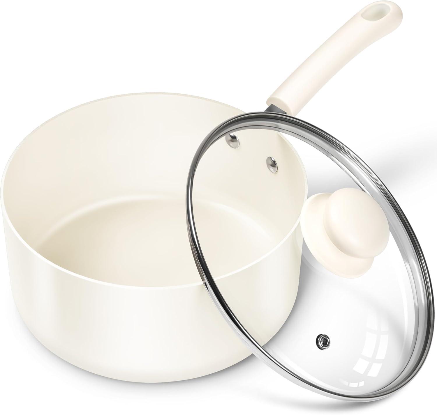 image:imageMICHELANGELO Nonstick Sauce Pan Sets Ceramic Saucepan with Lid Multipurpose Pot with Lid NonToxic Saucepans 1QT amp 2QT amp 3QT WhiteWhite