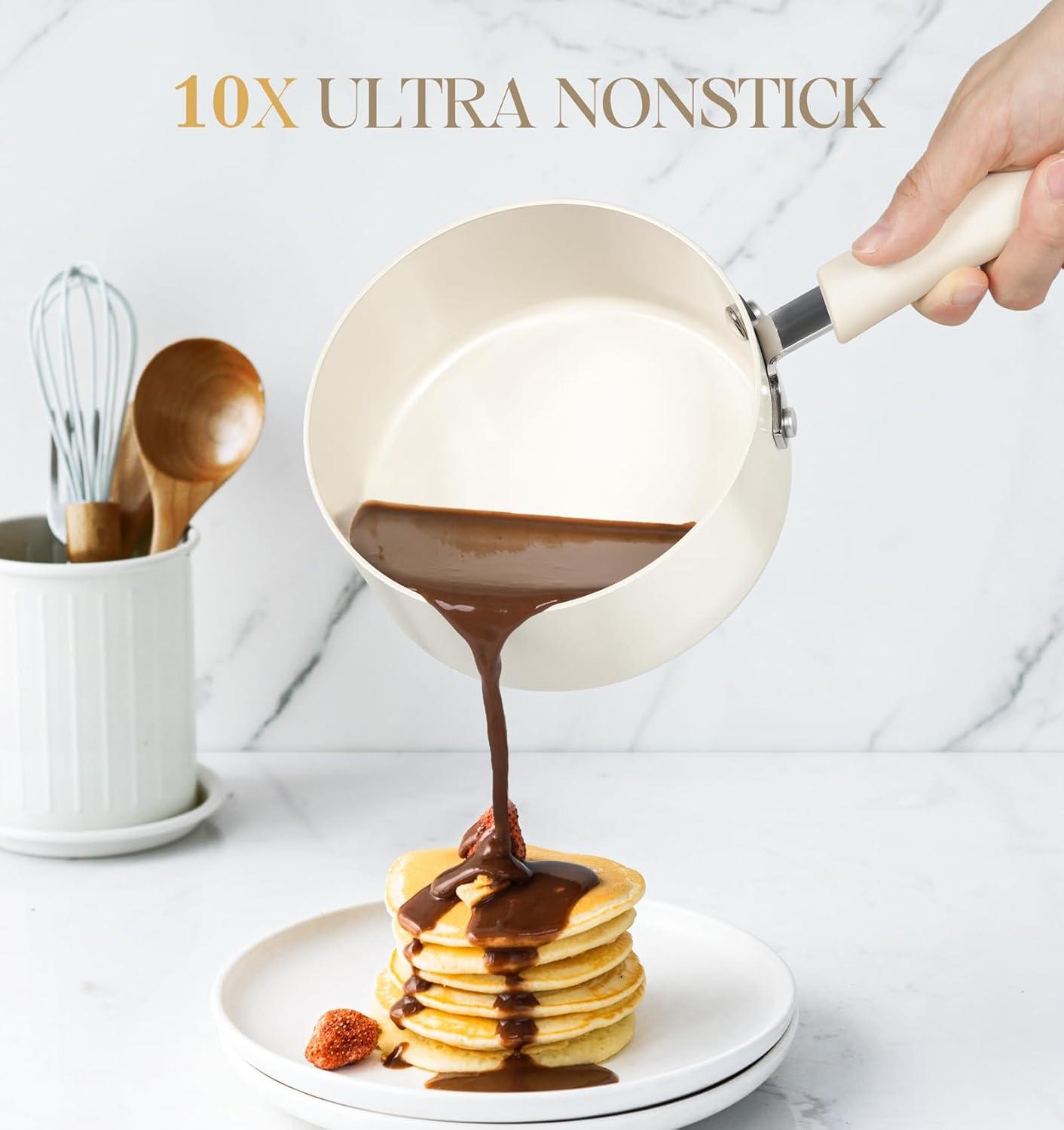 image:imageMICHELANGELO Nonstick Sauce Pan Sets Ceramic Saucepan with Lid Multipurpose Pot with Lid NonToxic Saucepans 1QT amp 2QT amp 3QT WhiteWhite