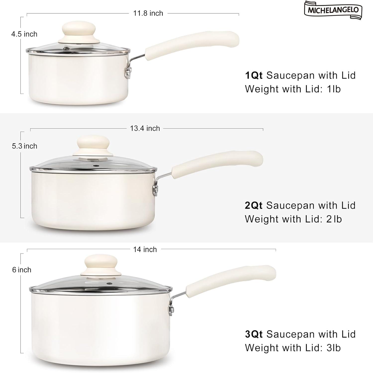 image:imageMICHELANGELO Nonstick Sauce Pan Sets Ceramic Saucepan with Lid Multipurpose Pot with Lid NonToxic Saucepans 1QT amp 2QT amp 3QT WhiteWhite