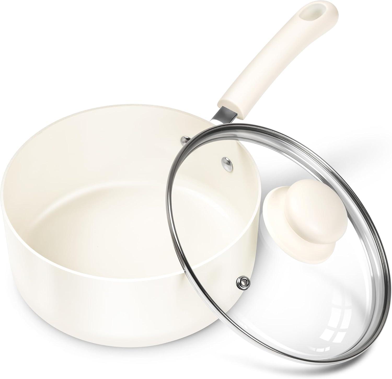 image:imageMICHELANGELO Nonstick Sauce Pan Sets Ceramic Saucepan with Lid Multipurpose Pot with Lid NonToxic Saucepans 1QT amp 2QT amp 3QT WhiteWhite