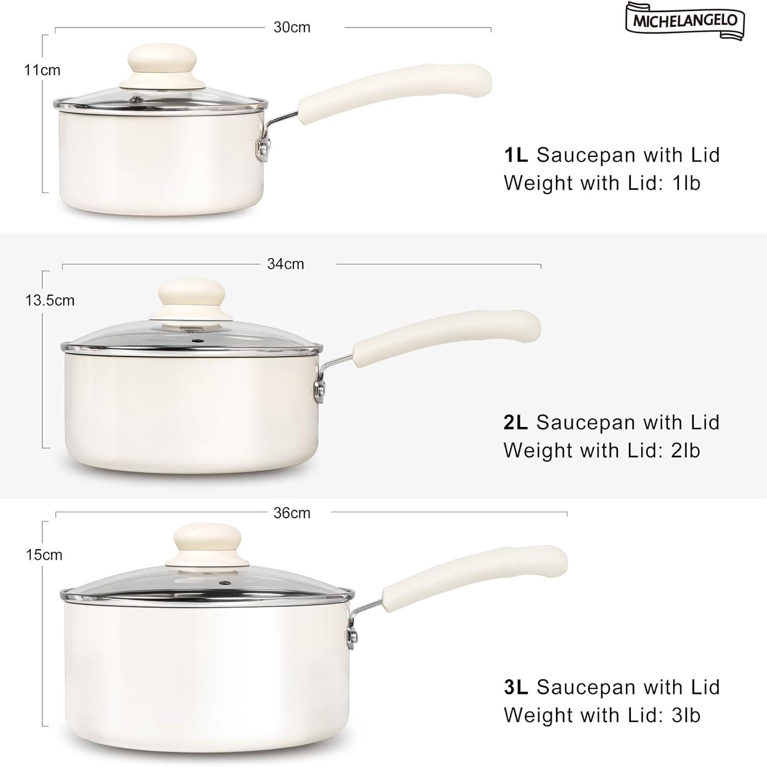 image:imageMICHELANGELO Nonstick Sauce Pan Sets Ceramic Saucepan with Lid Multipurpose Pot with Lid NonToxic Saucepans 1QT amp 2QT amp 3QT WhiteWhite