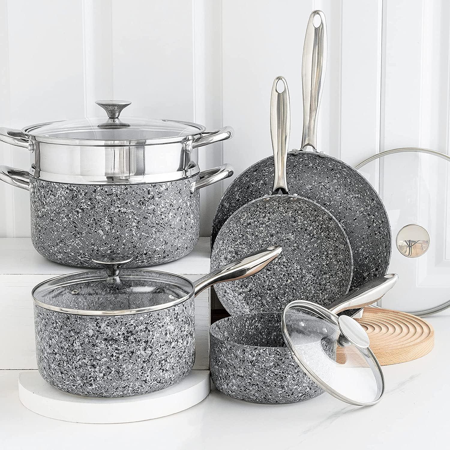image:imageMICHELANGELO Pots and Pans Set 15 Piece Ultra Nonstick Kitchen Cookware Sets with StoneDerived Coating Stone Cookware Set with Untinsle Set amp Stone Cookware Set 10 Piece