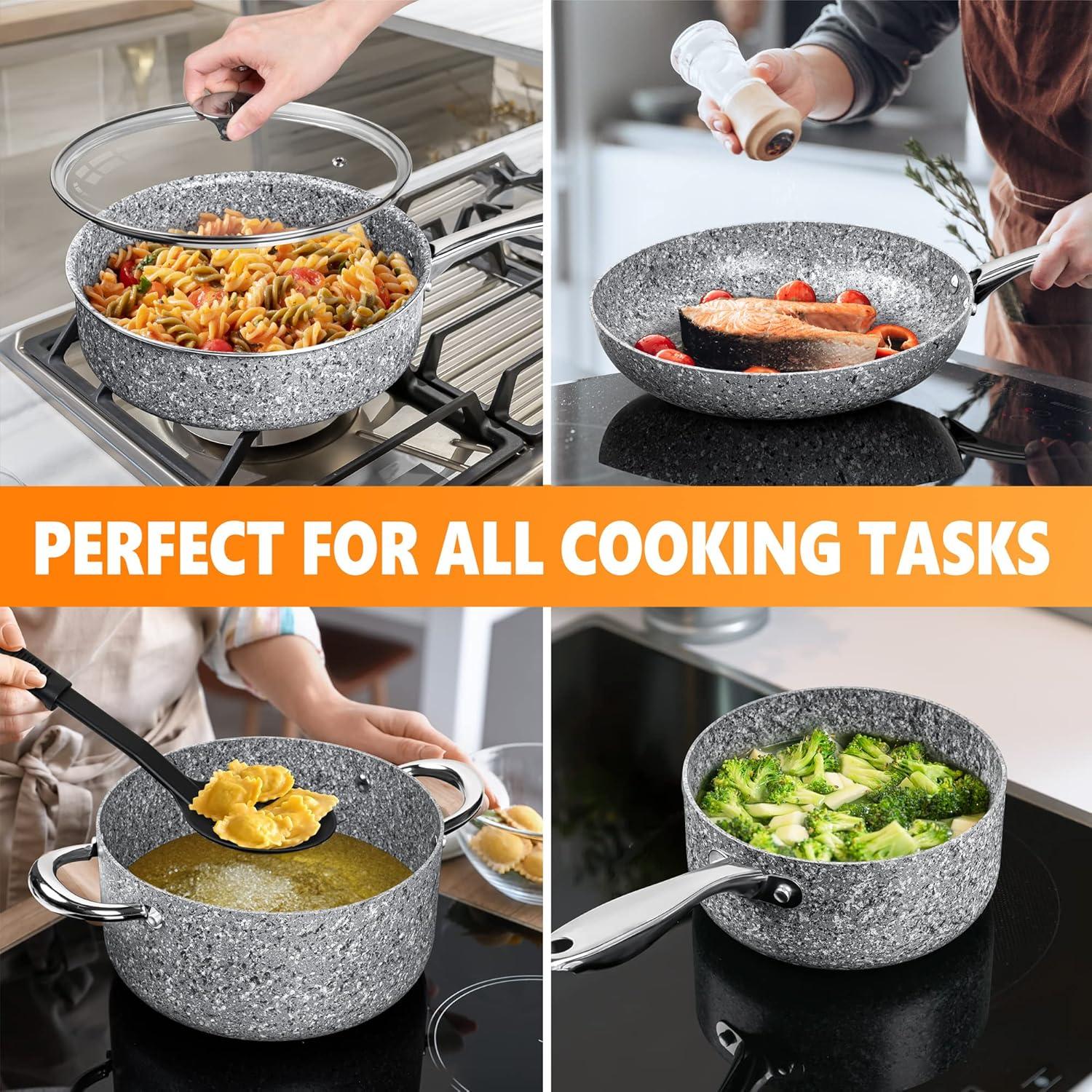 image:imageMICHELANGELO Pots and Pans Set 15 Piece Ultra Nonstick Kitchen Cookware Sets with StoneDerived Coating Stone Cookware Set with Untinsle Set amp Stone Cookware Set 10 Piece
