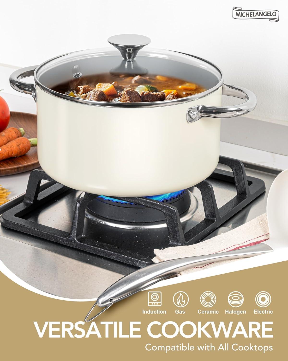 image:imageMICHELANGELO Pots and Pans Set Non Stick Titanium Cookware Set Non Toxic Ceramic Coating 8Pcs Nonstick Pots and Pans with Ergonomic Handle Dishwasher Safe amp Induction Compatible BlueCeramic Cookware Cream