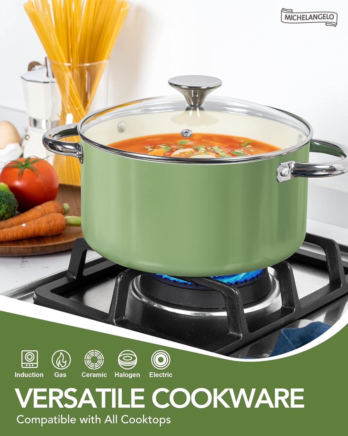 image:imageMICHELANGELO Pots and Pans Set Non Stick Titanium Cookware Set Non Toxic Ceramic Coating 8Pcs Nonstick Pots and Pans with Ergonomic Handle Dishwasher Safe amp Induction Compatible BlueCeramic Cookware Green