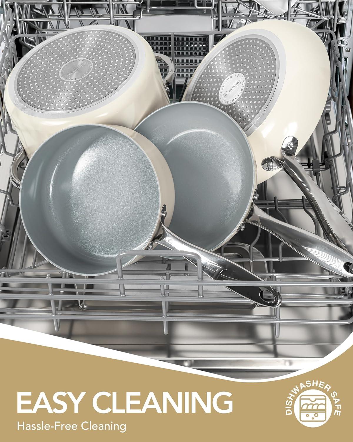 image:imageMICHELANGELO Pots and Pans Set Non Stick Titanium Cookware Set Non Toxic Ceramic Coating 8Pcs Nonstick Pots and Pans with Ergonomic Handle Dishwasher Safe amp Induction Compatible BlueCeramic Cookware Cream