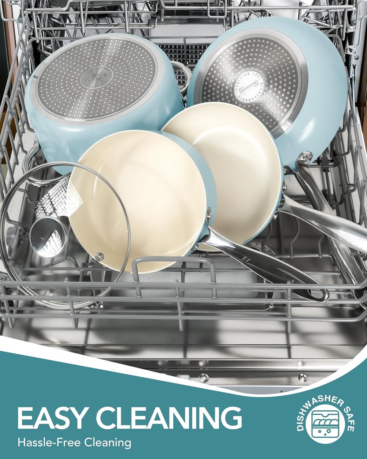 image:imageMICHELANGELO Pots and Pans Set Non Stick Titanium Cookware Set Non Toxic Ceramic Coating 8Pcs Nonstick Pots and Pans with Ergonomic Handle Dishwasher Safe amp Induction Compatible BlueCeramic Cookware Blue