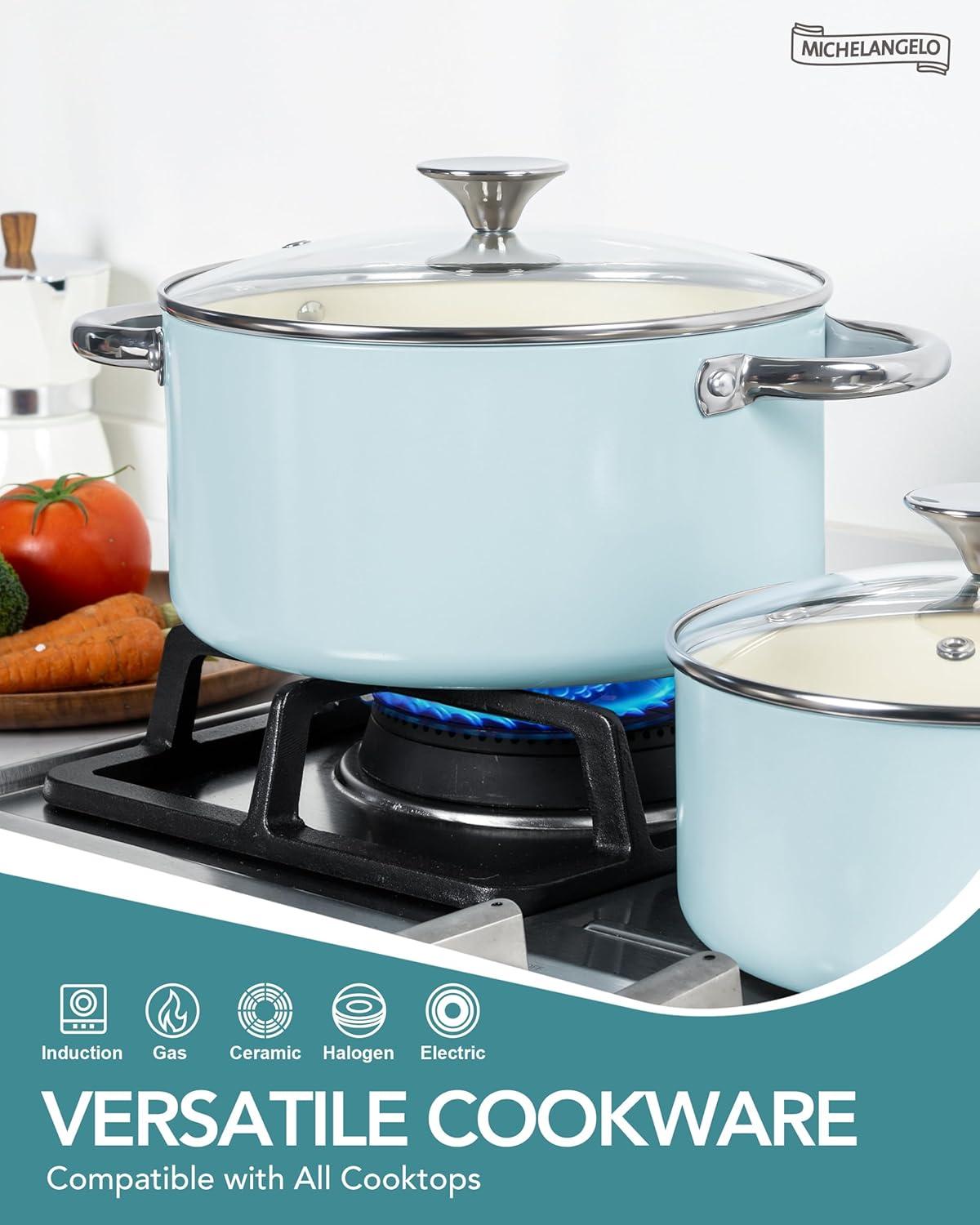 image:imageMICHELANGELO Pots and Pans Set Non Stick Ceramic Cookware Set 8Piece Nonstick Pots and Pans NonToxic Oven Safe amp Compatible with All Stovetops BlueBlue
