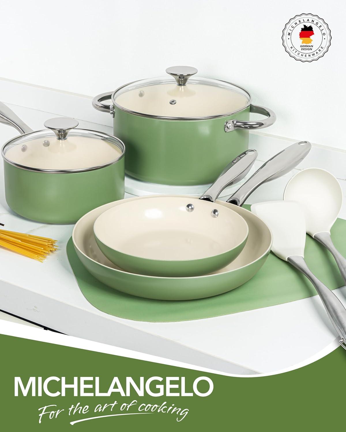 image:imageMICHELANGELO Pots and Pans Set Non Stick Ceramic Cookware Set 8Piece Nonstick Pots and Pans NonToxic Oven Safe amp Compatible with All Stovetops BlueGreen