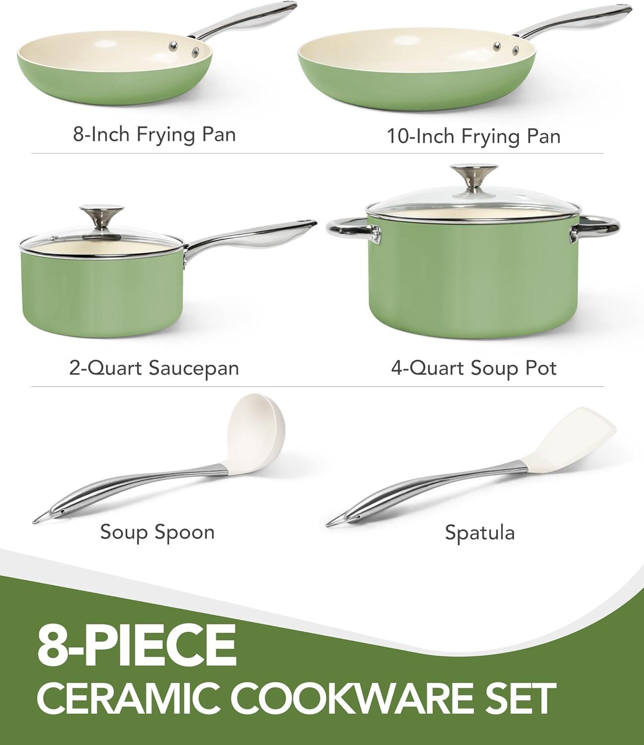 image:imageMICHELANGELO Pots and Pans Set Non Stick Ceramic Cookware Set 8Piece Nonstick Pots and Pans NonToxic Oven Safe amp Compatible with All Stovetops BlueGreen