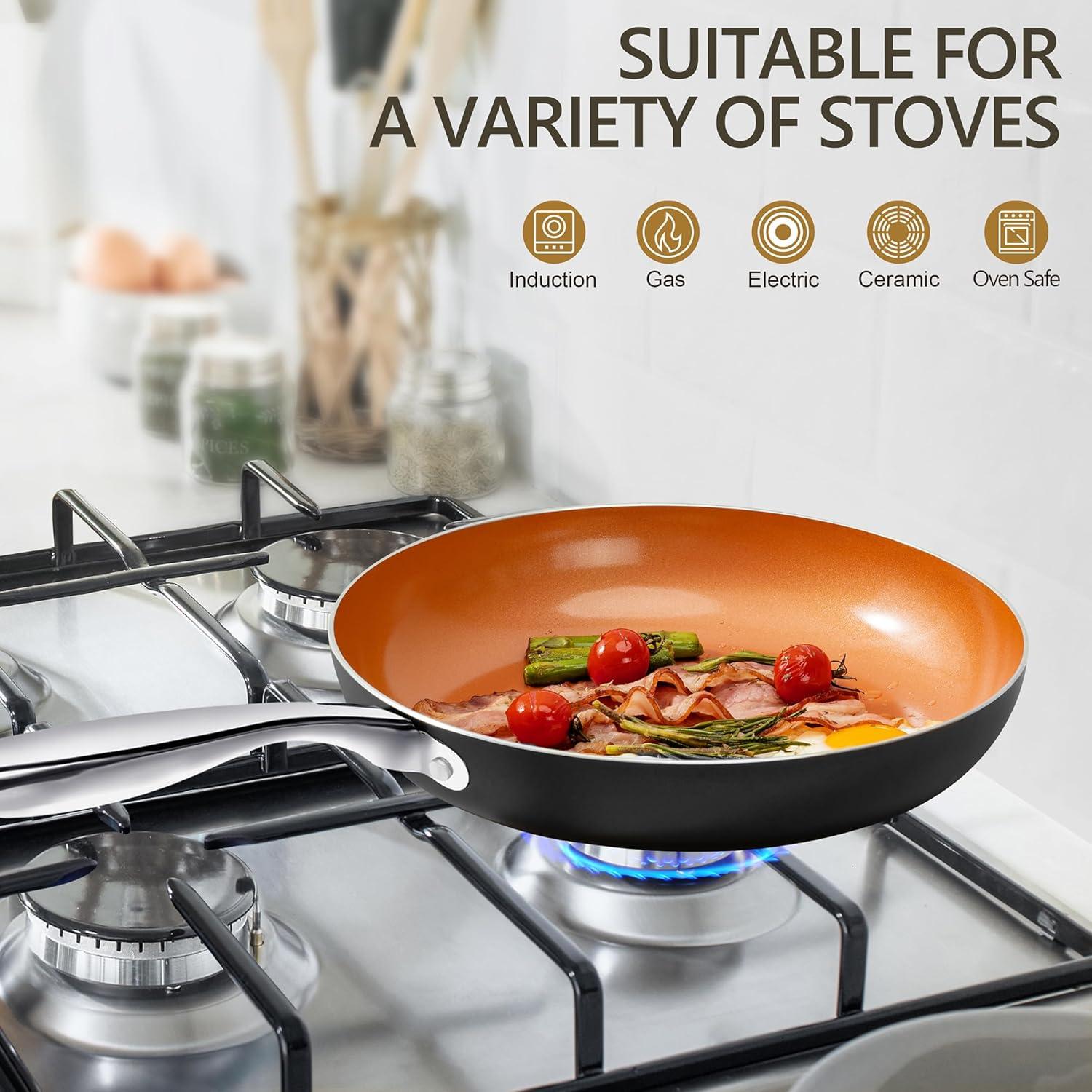image:imageMICHELANGELO Sauce Pan Set 1 Quart amp 2 Quart amp 3 Quart Nonstick Frying Pan 10 Inch with Lid