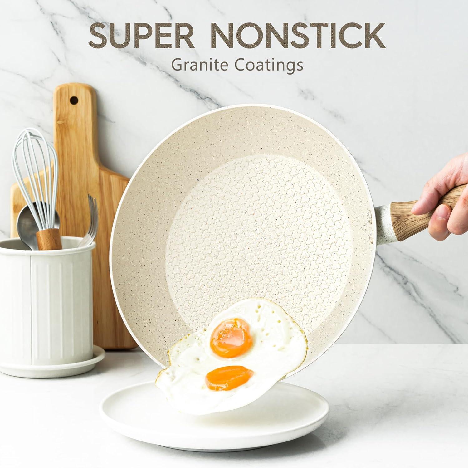 image:imageMICHELANGELO Sauce Pan with Lid 1QT2QT3QT 10 Inch Frying Pan with Nonstick Granite Coatings