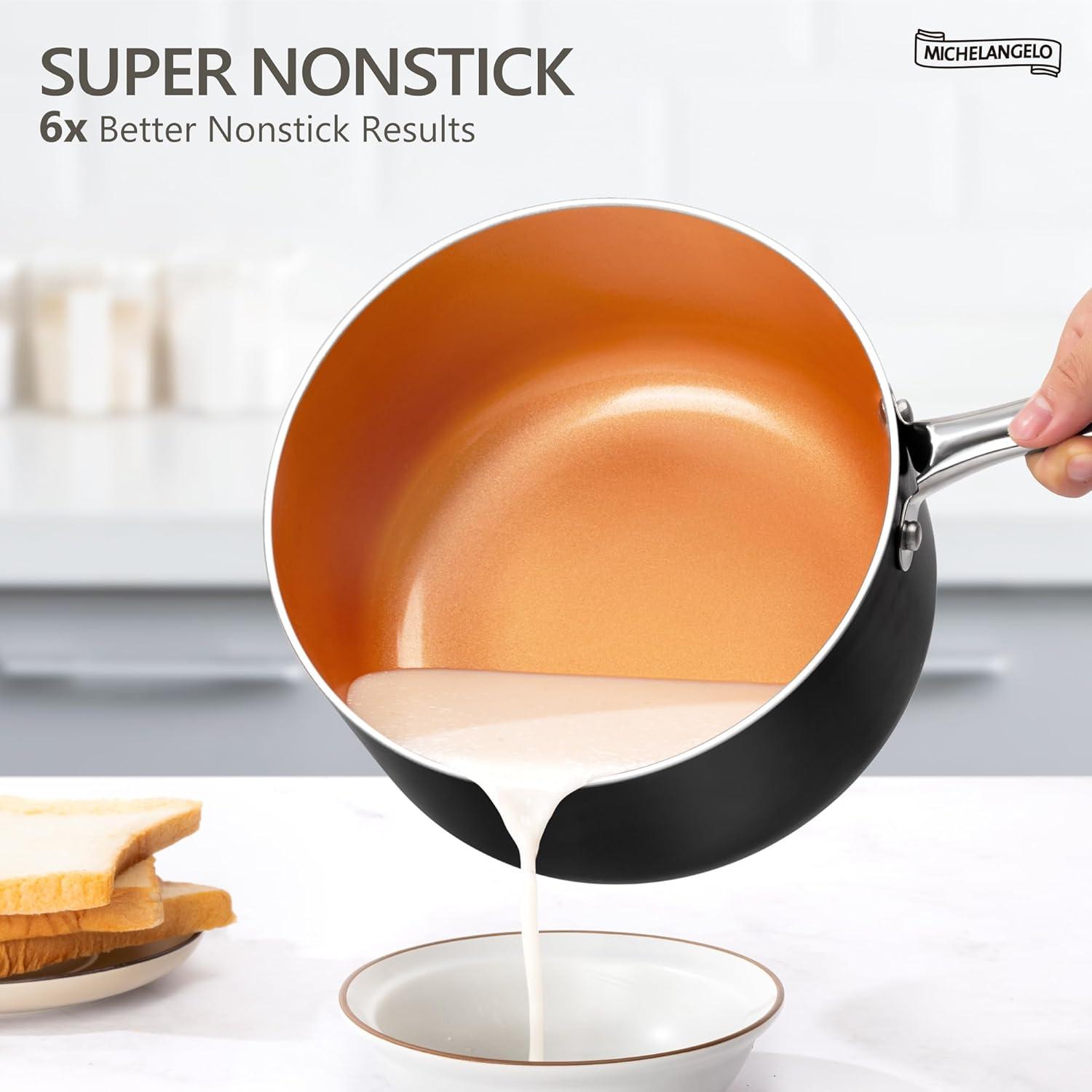 image:imageMICHELANGELO Sauce Pan with Lid 1Qt amp 2Qt amp 3Qt Sauce Pan Set Ceramic Saucepans with Lids Copper Small Pots Nonstick Saucepan Set Oven SafeCopper