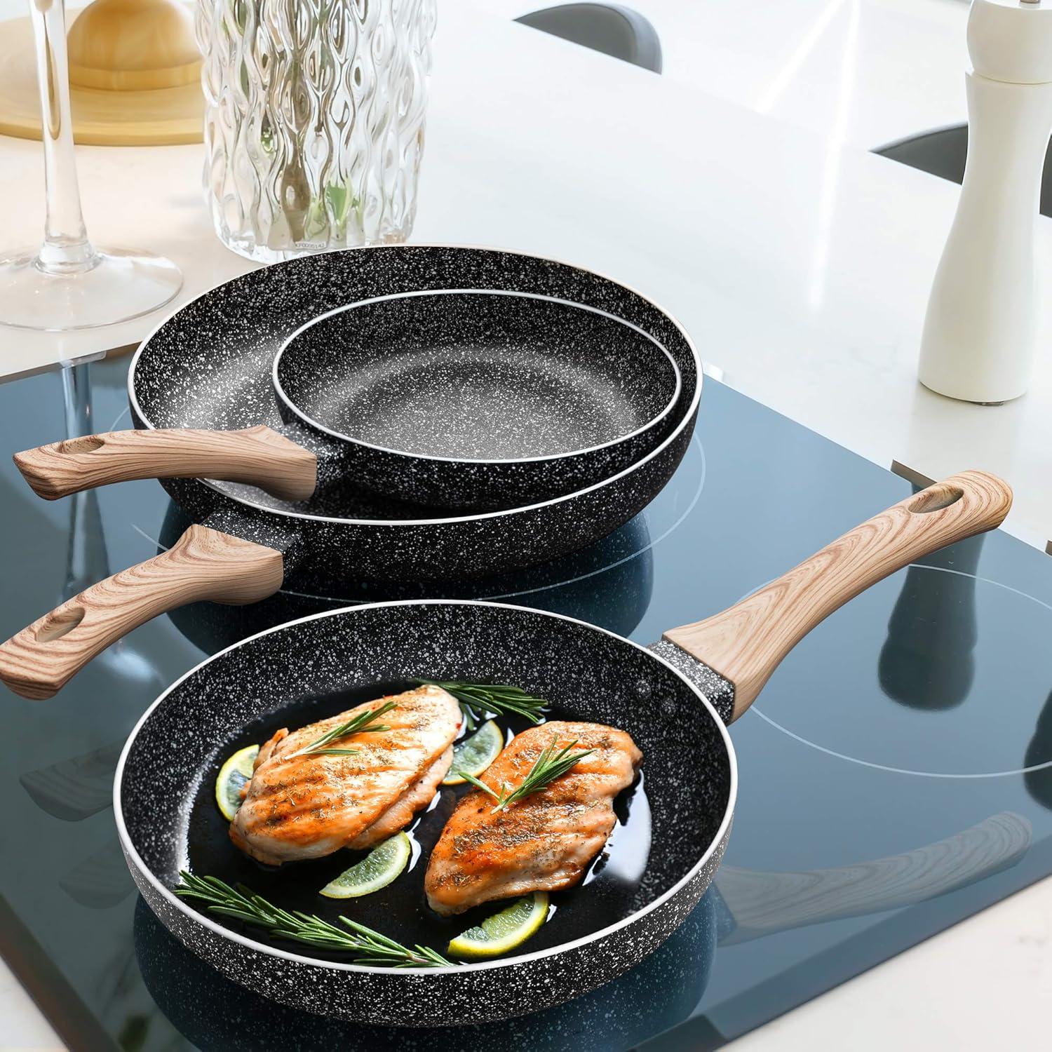 image:imageMICHELANGELO Sauce Pan with Lid 3 Quart 8 amp 95 11 Frying Pan Set with Nonstick Granite Coatings