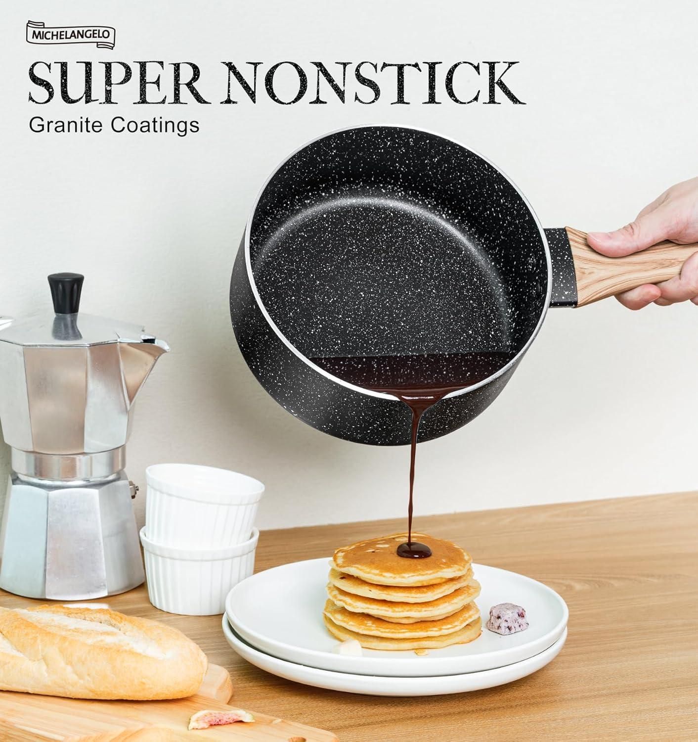 image:imageMICHELANGELO Sauce Pan with Lid 3 Quart 8 amp 95 11 Frying Pan Set with Nonstick Granite Coatings