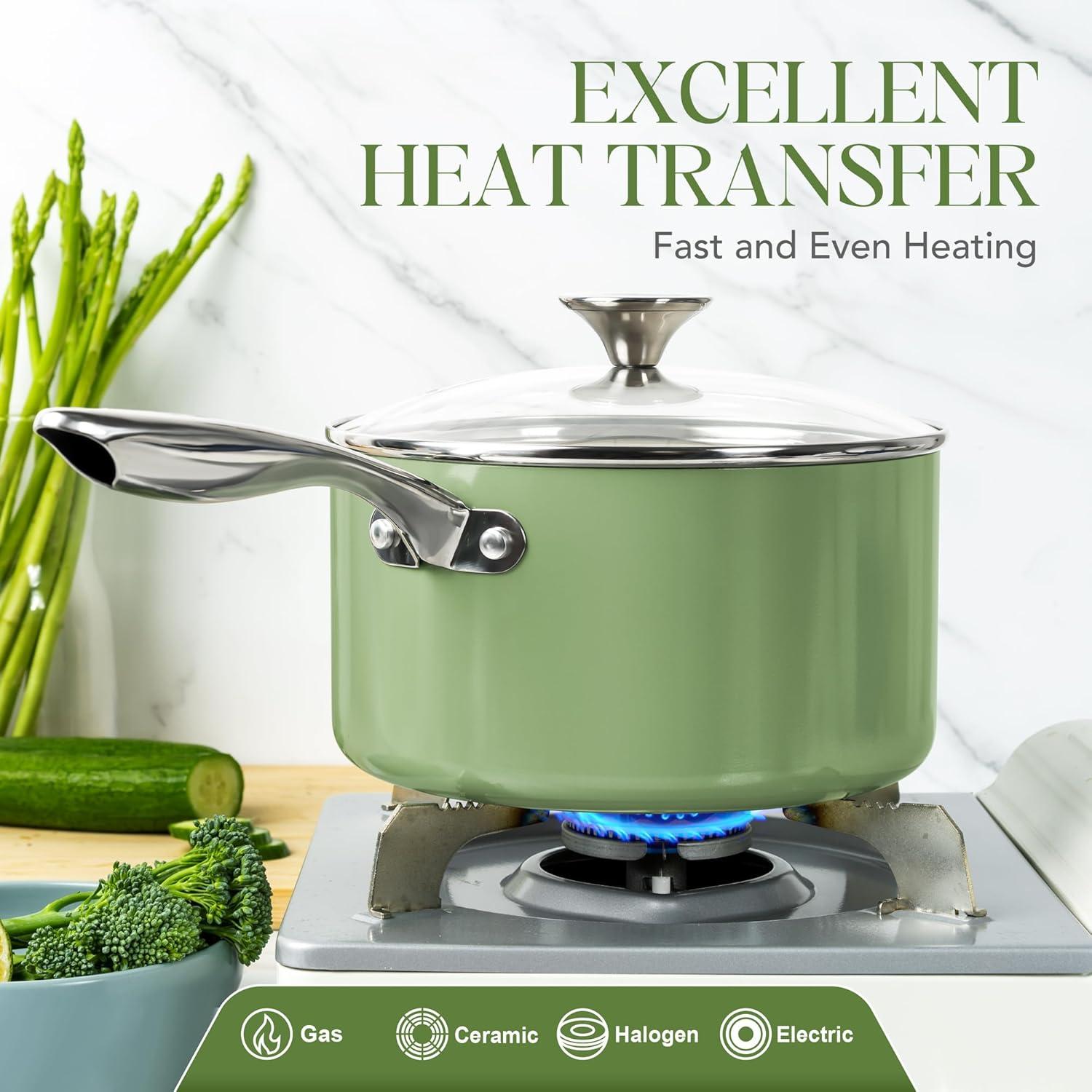 image:imageMICHELANGELO Sauce Pan with Lid Non Stick Saucepan Set of 31Qt amp 2Qt amp 3Qt Small Pots for Cooking Ceramic Saucepan NonToxic ScratchResistant Oven Safe Light BlueNatural Green