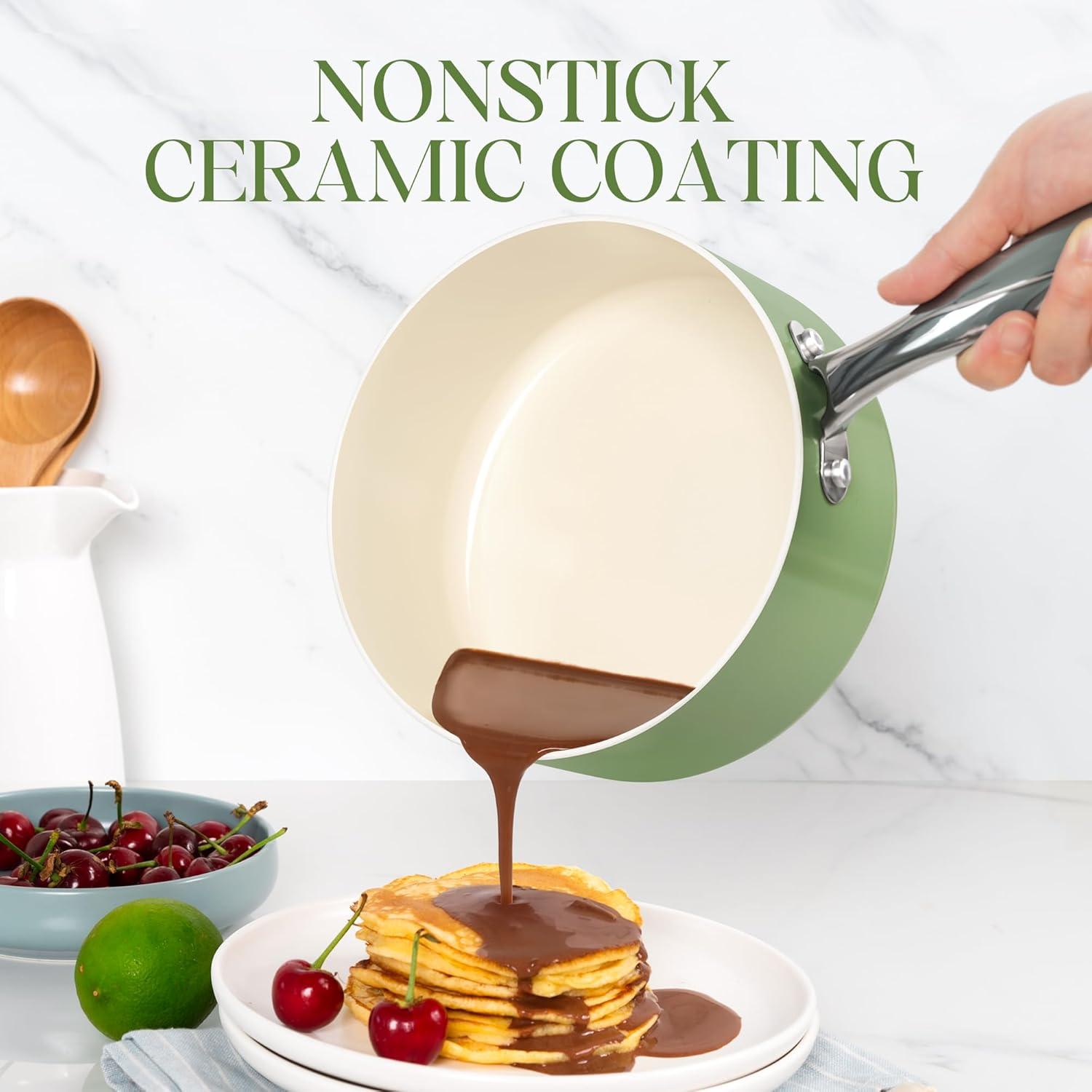 image:imageMICHELANGELO Sauce Pan with Lid Non Stick Saucepan Set of 31Qt amp 2Qt amp 3Qt Small Pots for Cooking Ceramic Saucepan NonToxic ScratchResistant Oven Safe Light BlueNatural Green