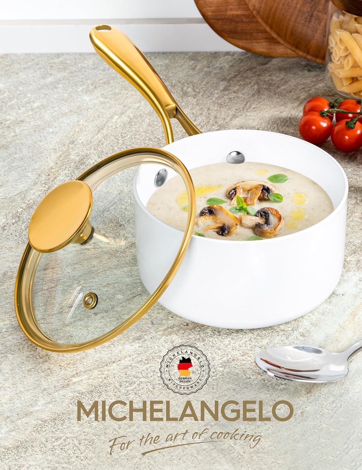 image:imageMICHELANGELO Sauce Pan with Lid Nonstick Ceramic Saucepan Set1Qt amp 2Qt amp 3Qt Small Pots with Ergonomic Handle Sauce Pans Sets Oven Safe WhiteWhite