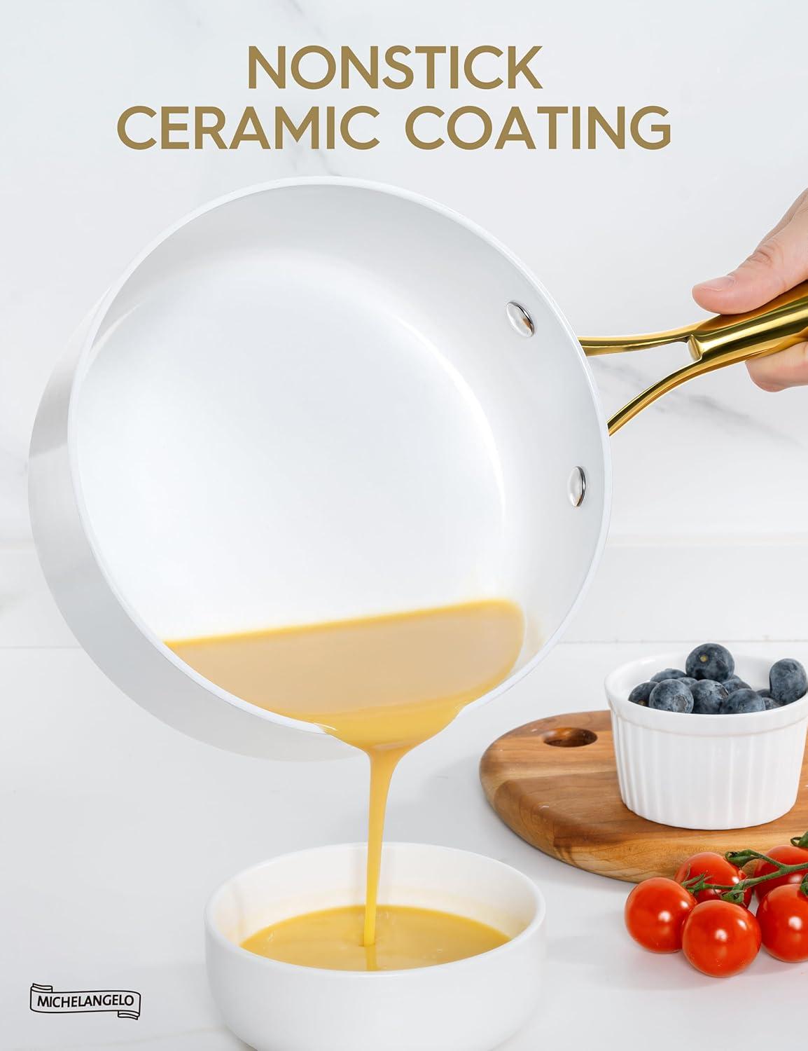 image:imageMICHELANGELO Sauce Pan with Lid Nonstick Ceramic Saucepan Set1Qt amp 2Qt amp 3Qt Small Pots with Ergonomic Handle Sauce Pans Sets Oven Safe WhiteWhite