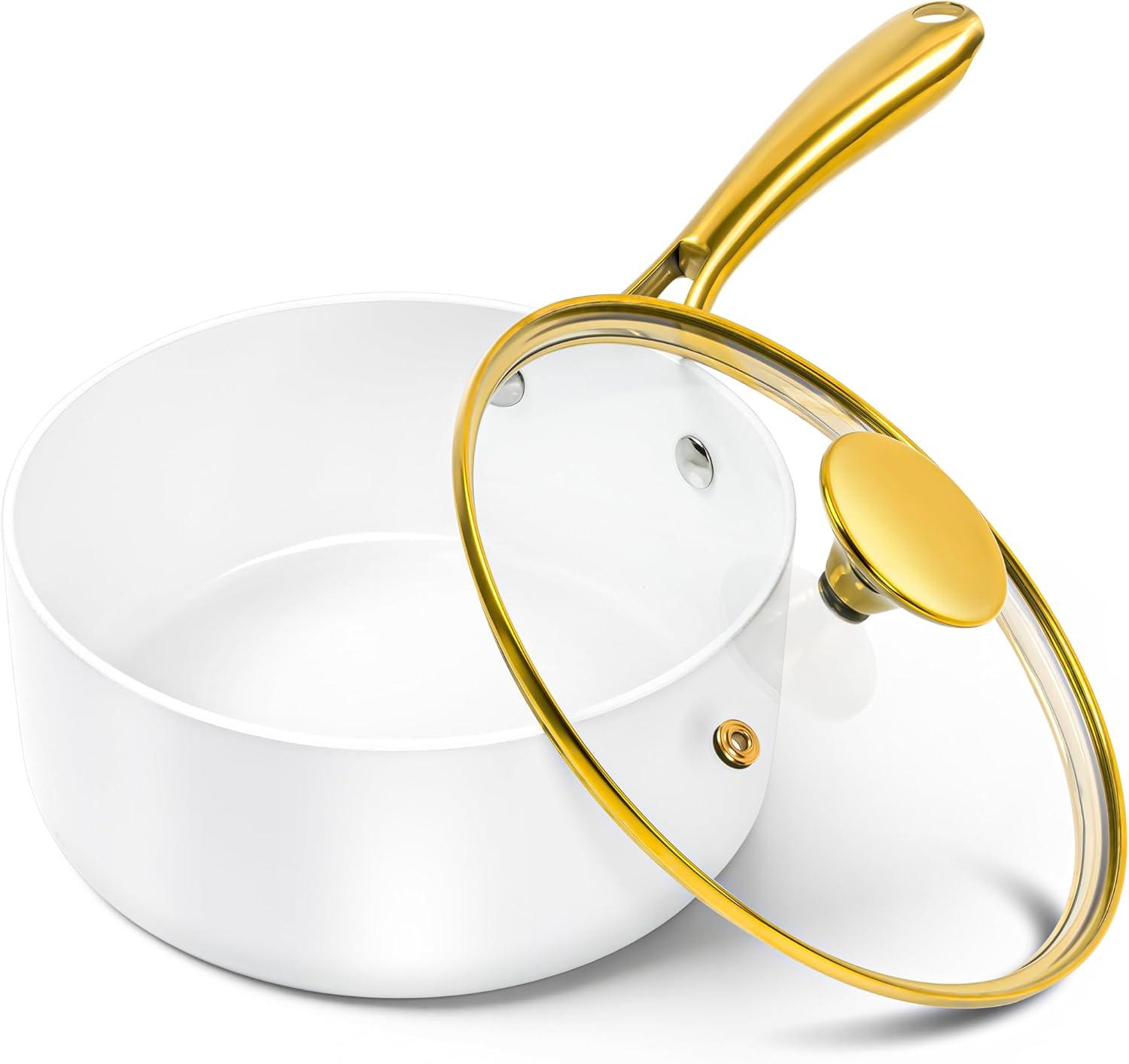 image:imageMICHELANGELO Sauce Pan with Lid Nonstick Ceramic Saucepan Set1Qt amp 2Qt amp 3Qt Small Pots with Ergonomic Handle Sauce Pans Sets Oven Safe WhiteWhite